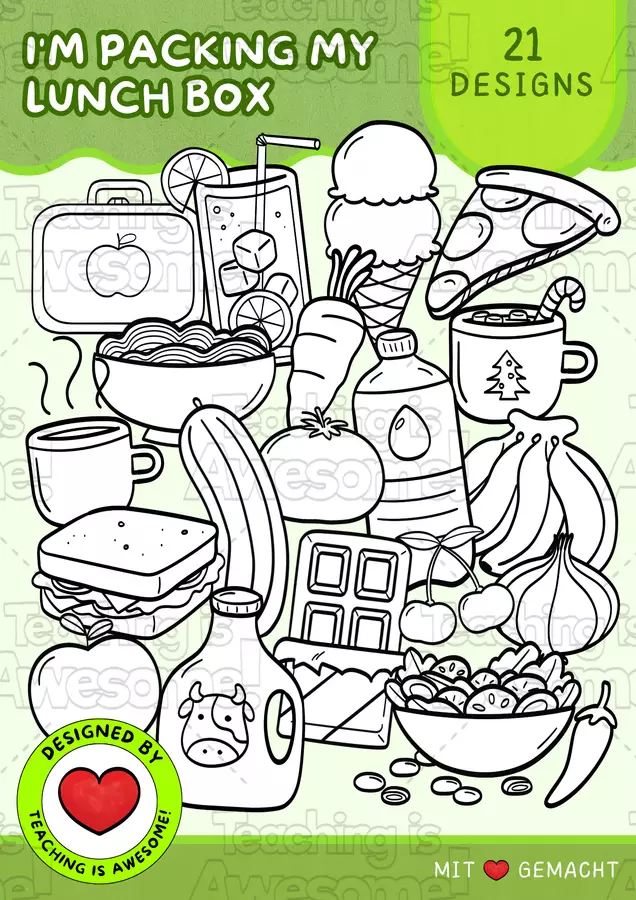 Sto preparando la mia scatola per il pranzo | 21 immagini di cibo | B&N Clipart / Immagini originali - Sto preparando la mia scatola per il pranzo | 21 immagini di cibo | B&N - Teaching is Awesome! - Pagina di copertina