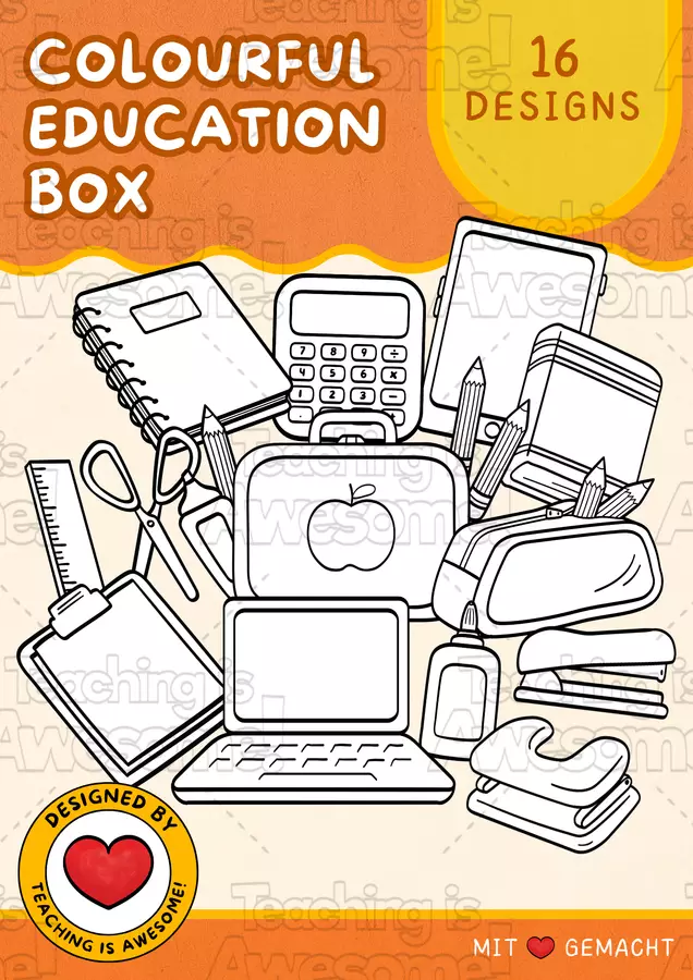 Scatola dell'istruzione colorata | 16 materiali scolastici Clipart | B&N Clipart / Immagini originali - Scatola dell'istruzione colorata | 16 materiali scolastici Clipart | B&N - Teaching is Awesome! - Pagina di copertina