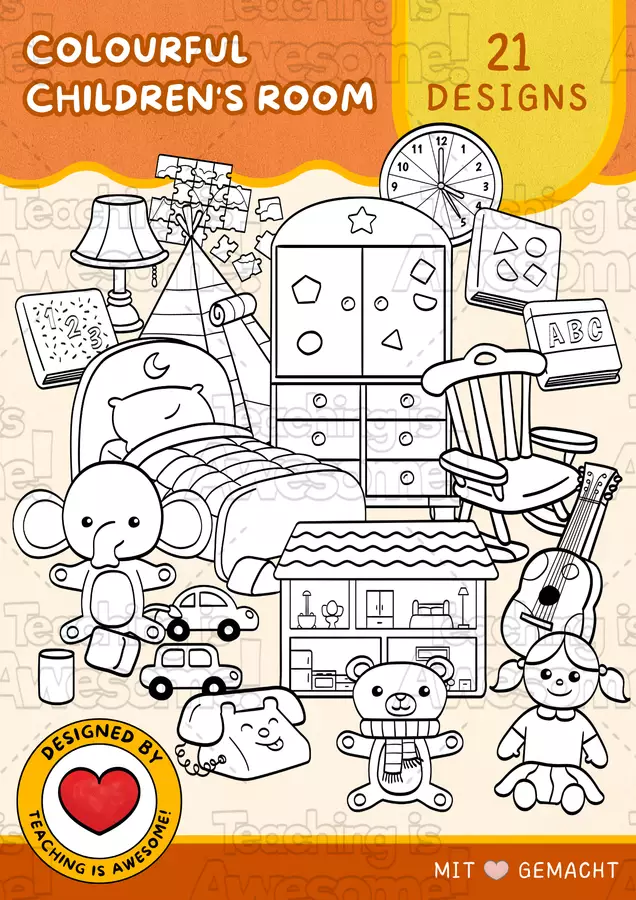 Camera dei bambini colorata | 21 bambini Clipart | B&N Clipart / Immagini originali - Camera dei bambini colorata | 21 bambini Clipart | B&N - Teaching is Awesome! - Pagina di copertina