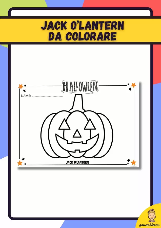 Jack o'lantern da colorare Materiale per pittura e bricolage - Jack o'lantern da colorare - games2learn - Pagina di copertina