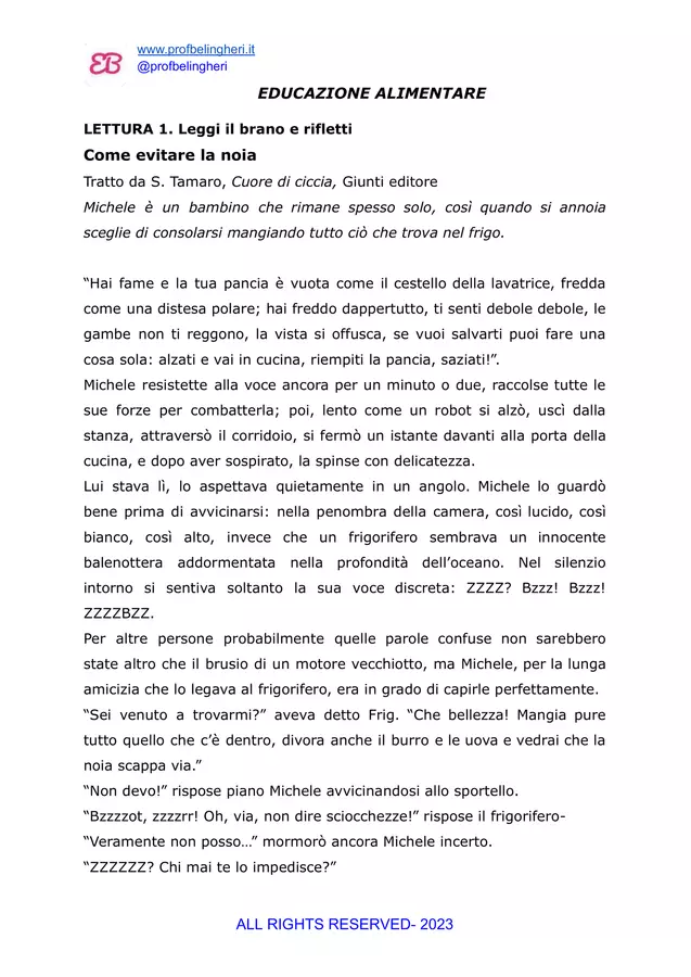 EDUCAZIONE ALIMENTARE Serie di lezioni - EDUCAZIONE ALIMENTARE - profbelingheri - Pagina di copertina