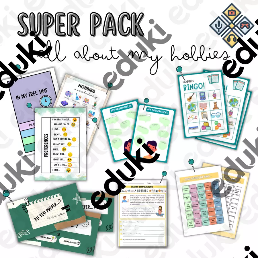 Pack HOBBIES: HOBBY. Espressione di preferenze: LIKE, LOVE, HATE... Present Simple Flashcard - Pack HOBBIES: HOBBY. Espressione di preferenze: LIKE, LOVE, HATE... Present Simple - Ubuntu in the class - Pagina di copertina