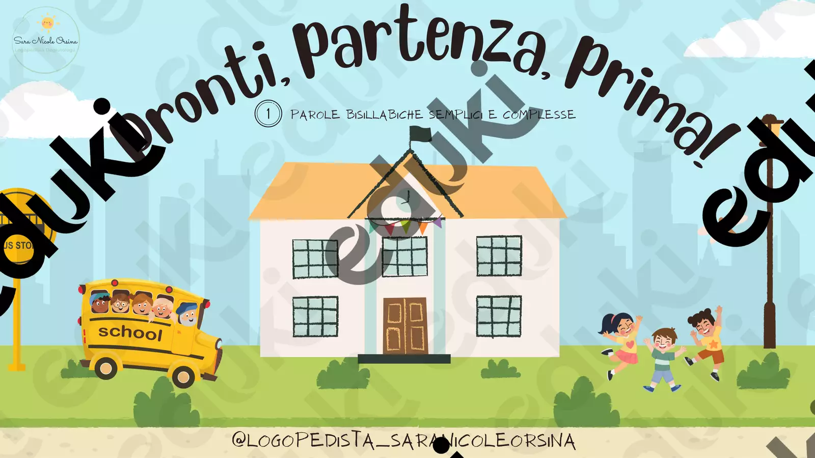 1. Pronti, partenza, prima! Parole bisillabiche Materiale interattivo - 1. Pronti, partenza, prima! Parole bisillabiche - Logopedista Sara Nicole Orsina - Pagina di copertina