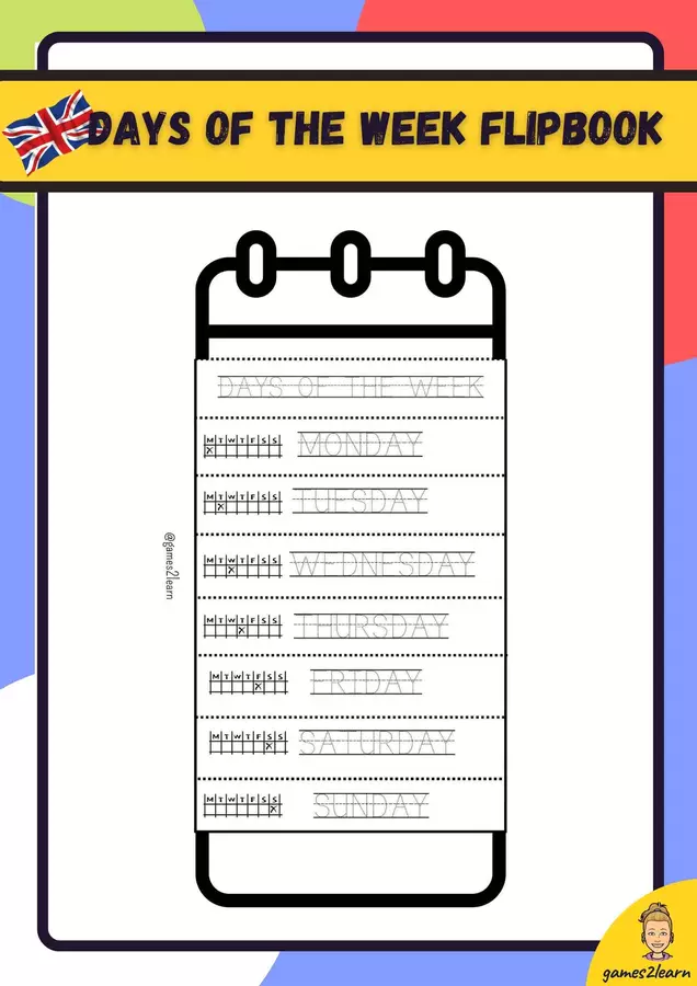 Days of the week Flipook Materiale per pittura e bricolage - Days of the week Flipook - games2learn - Pagina di copertina