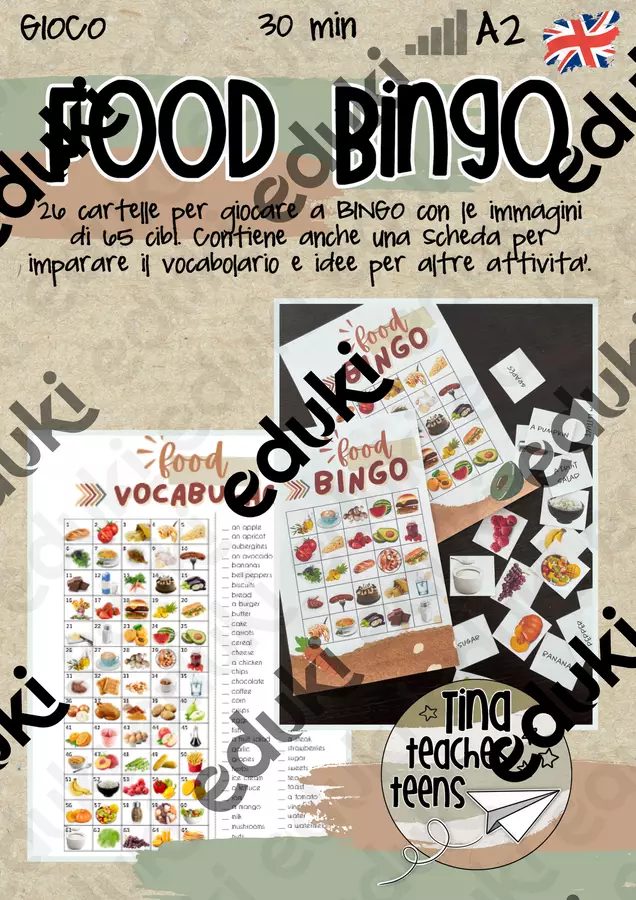 Food Bingo - Tombola Cibo - trova le coppie / inglese Giochi - Food Bingo - Tombola Cibo - trova le coppie / inglese - Tina Teaches Teens - Pagina di copertina