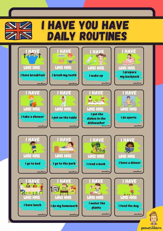 Daily routines have who has in Inglese Materiale di supporto/inclusione - Daily routines have who has in Inglese - games2learn - Pagina di copertina