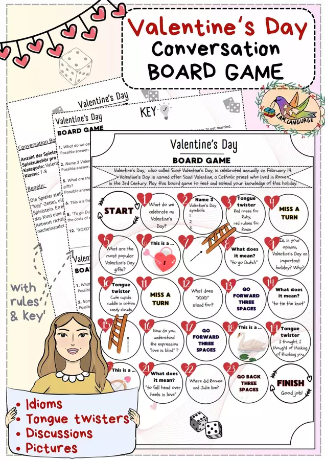 Inglese San Valentino: Conversation Board Game Giochi - Inglese San Valentino: Conversation Board Game - I am Language - Pagina di copertina