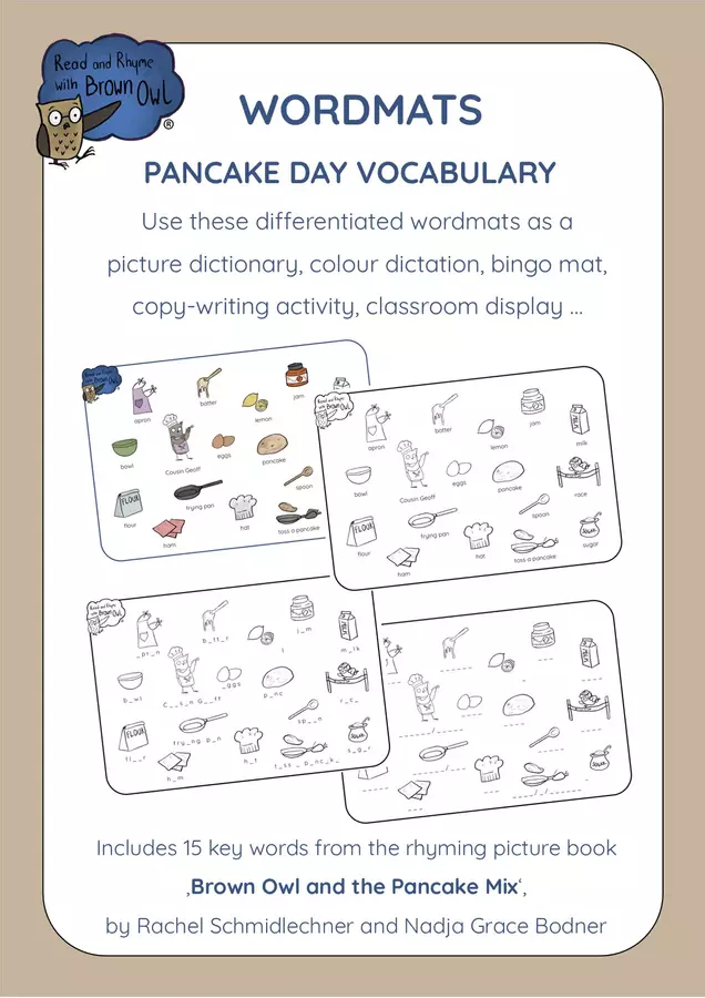 Brown Owl and the Pancake Mix - PICTURE DICTIONARY WORDMATS Esercizi - Brown Owl and the Pancake Mix - PICTURE DICTIONARY WORDMATS - Read and Rhyme with Brown Owl - Pagina di copertina