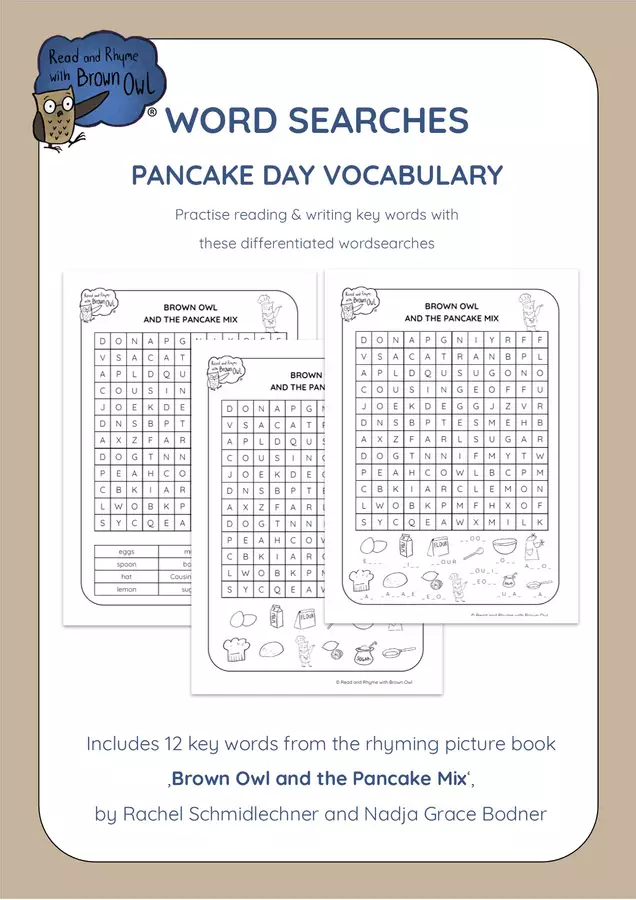 Brown Owl and the Pancake Mix - WORD SEARCHES Esercizi - Brown Owl and the Pancake Mix - WORD SEARCHES - Read and Rhyme with Brown Owl - Pagina di copertina