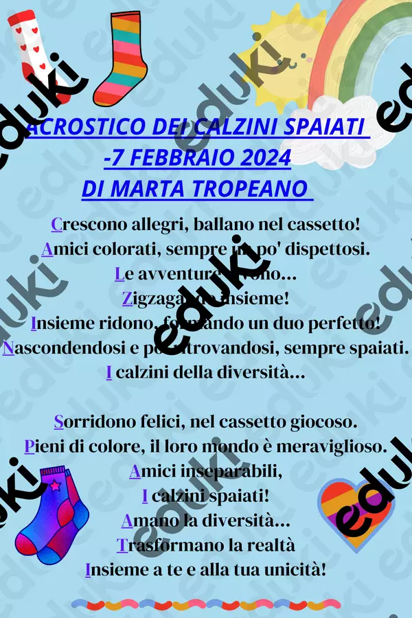 Lab Pedagogico "Giornata dei Calzini Spaiati" a cura di Marta Tropeano Materiale di supporto/inclusione - Lab Pedagogico "Giornata dei Calzini Spaiati" a cura di Marta Tropeano - Marta Tropeano - Pagina di copertina