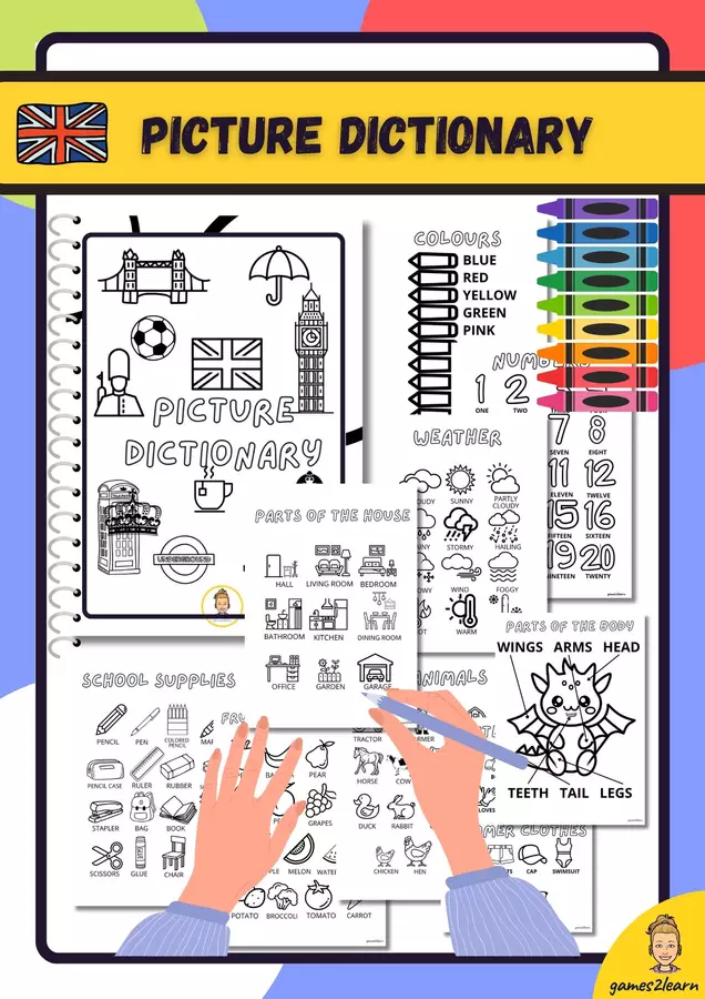 Picture Dictionary to colour Esercizi - Picture Dictionary to colour - games2learn - Pagina di copertina