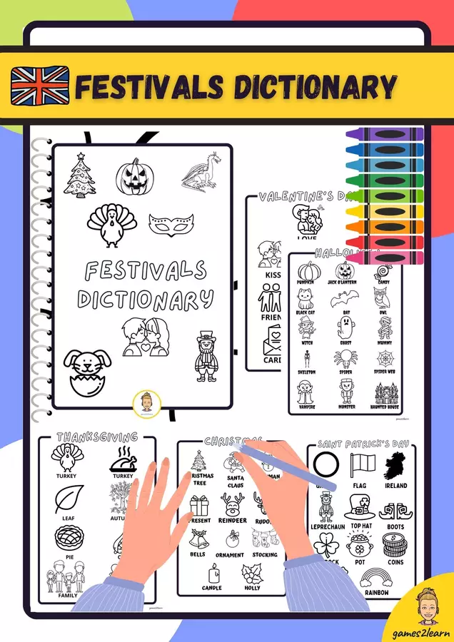 Festivals Vocabulary da colorare Materiale di supporto/inclusione - Festivals Vocabulary da colorare - games2learn - Pagina di copertina