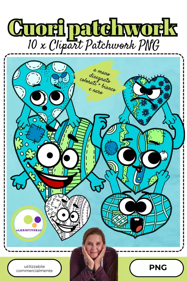 Cliparts Cuori in Patchwork - Stile | Uso commerciale Flashcard - Cliparts Cuori in Patchwork - Stile | Uso commerciale - Lernfitness - Pagina di copertina