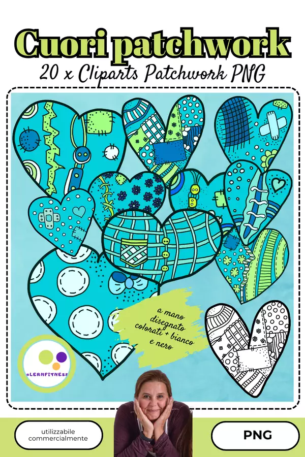 Cuori clipart in stile patchwork | uso commerciale Flashcard - Cuori clipart in stile patchwork | uso commerciale - Lernfitness - Pagina di copertina