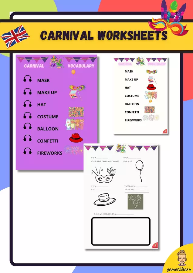 Carnival Worksheets Esercizi - Carnival Worksheets - games2learn - Pagina di copertina