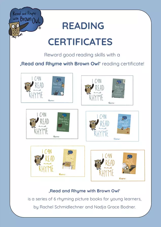 Read and Rhyme with Brown Owl - READING CERTIFICATES Altro tipo di materiale - Read and Rhyme with Brown Owl - READING CERTIFICATES - Read and Rhyme with Brown Owl - Pagina di copertina