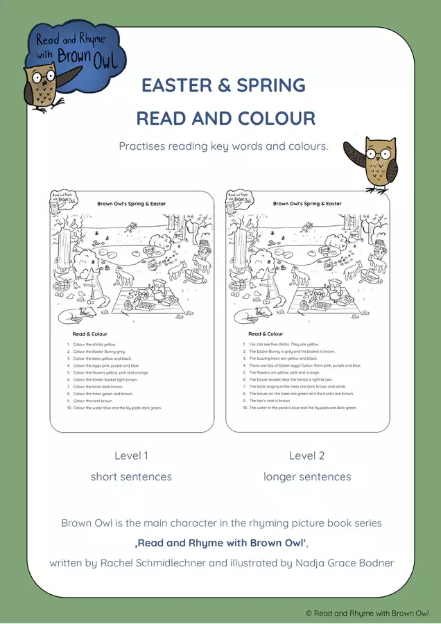 Brown Owl's Spring & Easter - READ & COLOUR Esercizi - Brown Owl's Spring & Easter - READ & COLOUR - Read and Rhyme with Brown Owl - Pagina di copertina