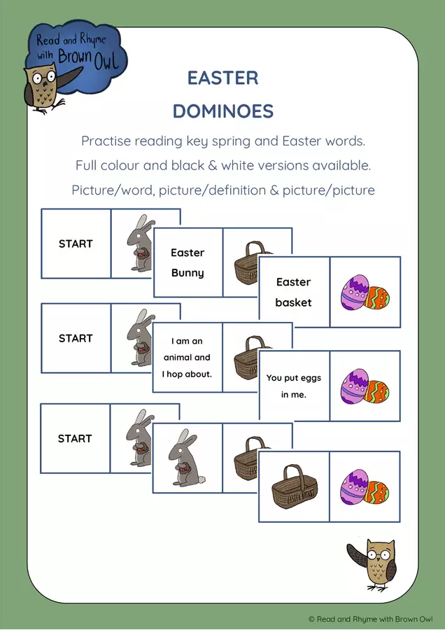 Brown Owl's Spring & Easter - DOMINOES Materiale di supporto/inclusione - Brown Owl's Spring & Easter - DOMINOES - Read and Rhyme with Brown Owl - Pagina di copertina
