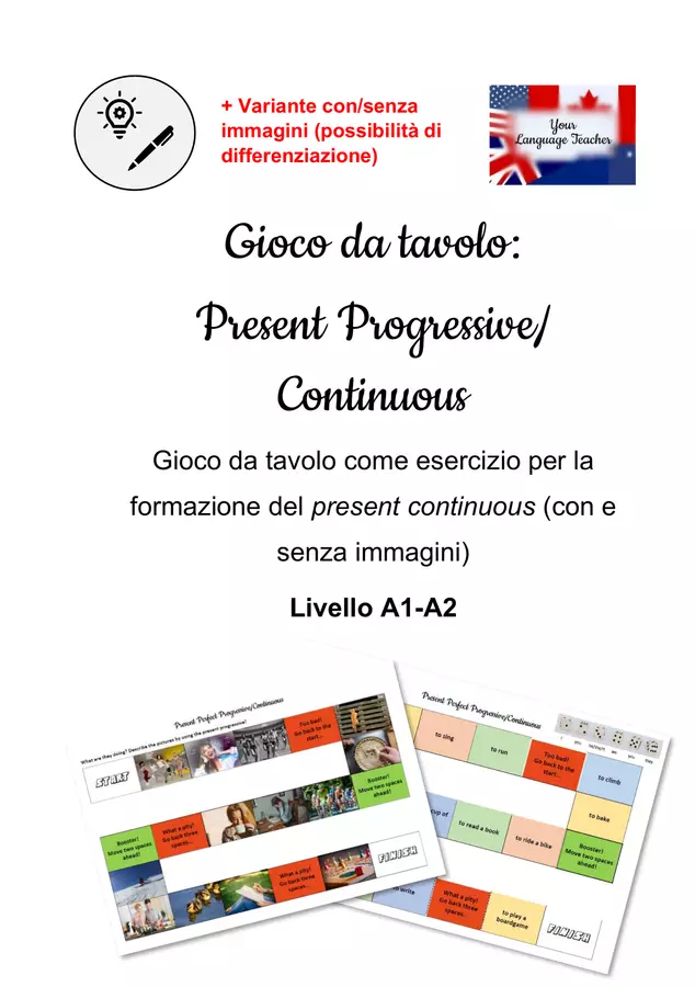 Present Progressive/Continuous - Gioco da tavolo - Inglese - A1-A2 Giochi - Present Progressive/Continuous - Gioco da tavolo - Inglese - A1-A2 - your language teacher - Pagina di copertina