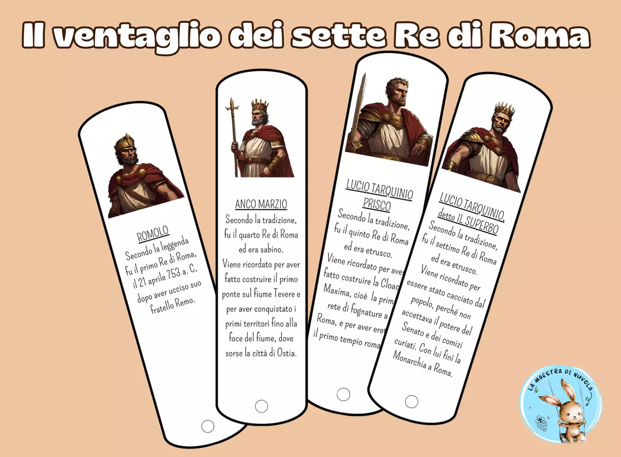 Il ventaglio dei sette Re di Roma Materiale di supporto/inclusione - Il ventaglio dei sette Re di Roma - La maestra di Nuvola - Pagina di copertina