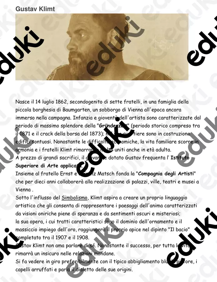 Klimt . Spiegazione opere per la scuola primaria Schede informative - Klimt . Spiegazione opere per la scuola primaria - Maestradituttounpò - Pagina di copertina