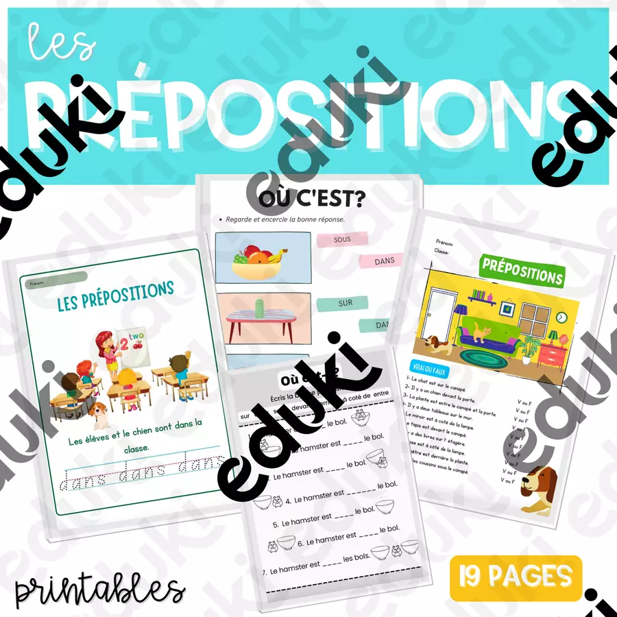 Les Prépositions de lieu | Preposizioni di luogo francese Compiti in classe/Test - Les Prépositions de lieu | Preposizioni di luogo francese - Digital for French - Pagina di copertina