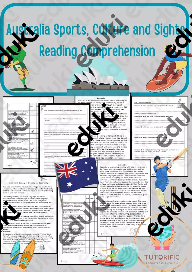 Australia Reading Comprehension - Culture, Sports and Sights Esercizi - Australia Reading Comprehension - Culture, Sports and Sights - Tutorific - Pagina di copertina