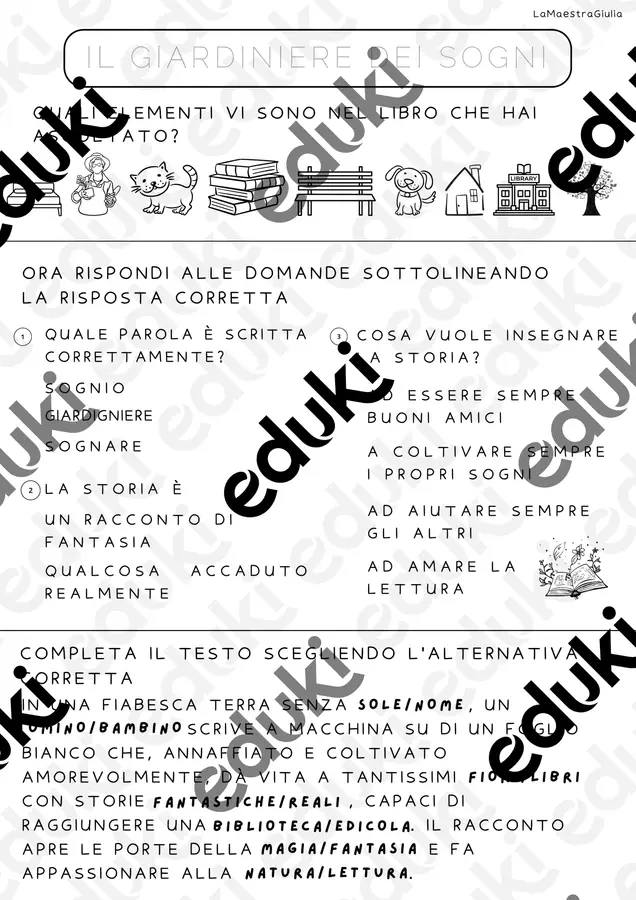 Il giardiniere dei sogni_comprensione Opere didattiche / Libri di testo - Il giardiniere dei sogni_comprensione - LaMaestraGiulia - Pagina di copertina