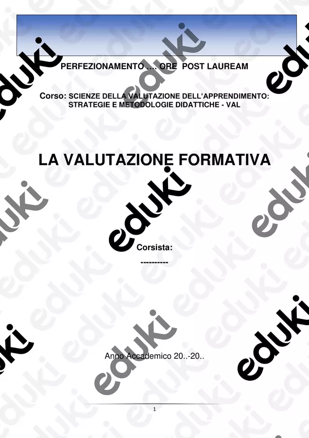 TESINA - La valutazione formativa - FILE MODIFICABILE Programmi scolastici / Materiali per docenti - TESINA - La valutazione formativa - FILE MODIFICABILE - Profilo eliminato - Pagina di copertina