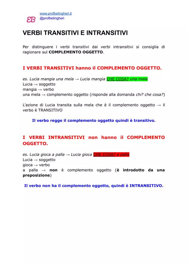 VERBI TRANSITIVI E INTRANSITIVI, ATTIVI PASSIVI, RIFLESSIVI Materiale di supporto/inclusione - VERBI TRANSITIVI E INTRANSITIVI, ATTIVI PASSIVI, RIFLESSIVI - profbelingheri - Pagina di copertina