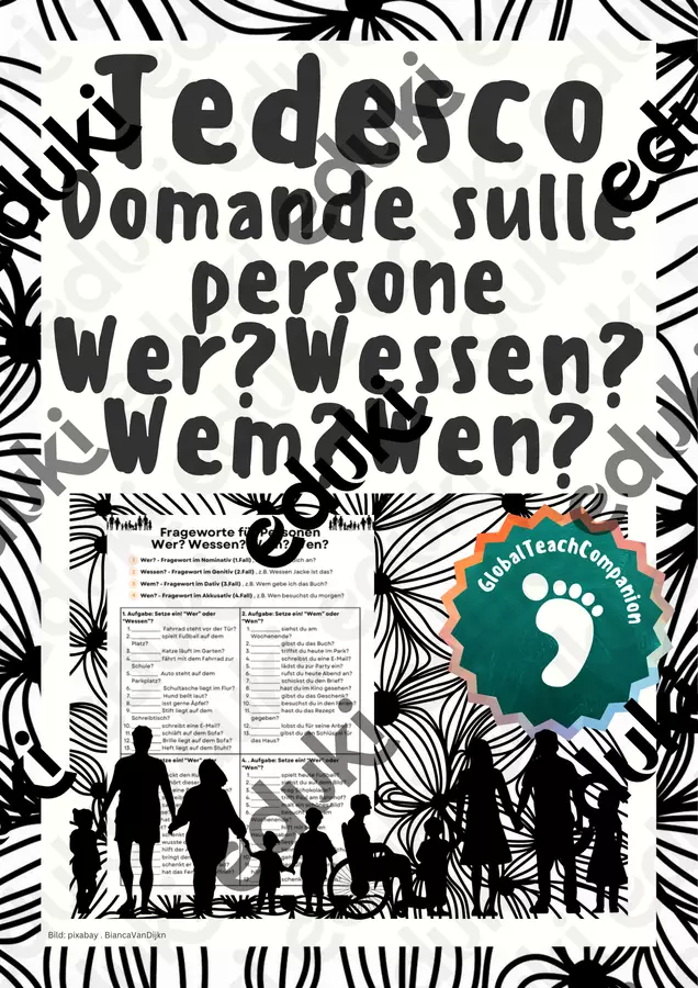 Tedesco - Parole interrogative per persone in 4 casi - Wer? Wessen? Wem? Wen? Esercizi - Tedesco - Parole interrogative per persone in 4 casi - Wer? Wessen? Wem? Wen? - GlobalTeachCompanion - Pagina di copertina