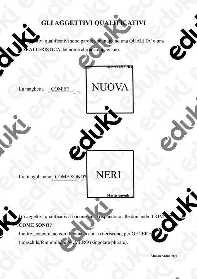 Gli aggettivi qualificativi Schede informative - Gli aggettivi qualificativi - MaestrAntonietta - Pagina di copertina