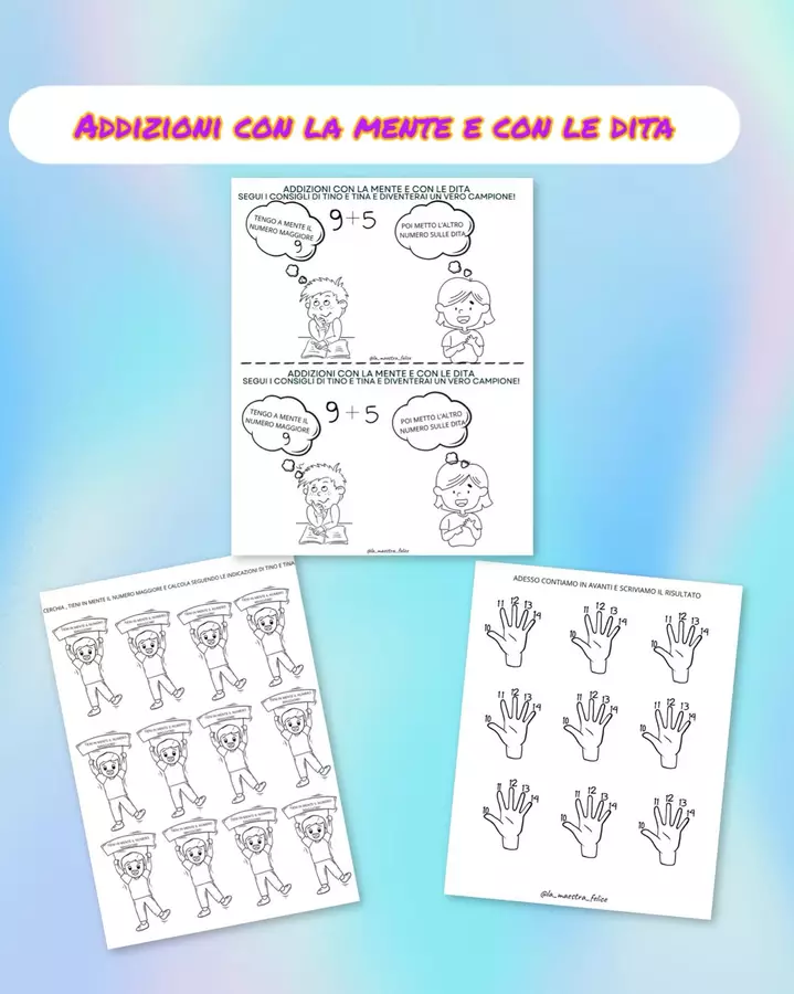 Addizioni con la mente e con le dita Materiale di supporto/inclusione - Addizioni con la mente e con le dita - La maestra felice - Pagina di copertina