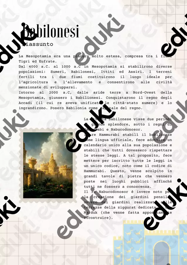 Riassunto Babilonesi quarta elementare Materiale di supporto/inclusione - Riassunto Babilonesi quarta elementare - MilleLibriPerBambini - Pagina di copertina