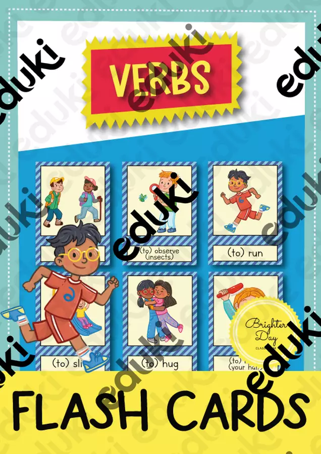 Verbs: Flash Cards // Carte illustrate e con parole (Inglese) Flashcard - Verbs: Flash Cards // Carte illustrate e con parole (Inglese) - Brighter Day Classroom - Pagina di copertina