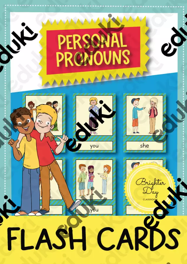 Personal pronouns: Flash Cards // Carte illustrate e con parole (Inglese) Flashcard - Personal pronouns: Flash Cards // Carte illustrate e con parole (Inglese) - Brighter Day Classroom - Pagina di copertina