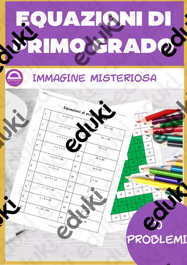 Equazioni di primo grado - Immagine misteriosa Esercizi - Equazioni di primo grado - Immagine misteriosa - Matemaths - Pagina di copertina