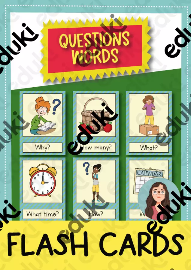 Question words: Flash Cards / Carte illustrate (Inglese) Flashcard - Question words: Flash Cards / Carte illustrate (Inglese) - Brighter Day Classroom - Pagina di copertina