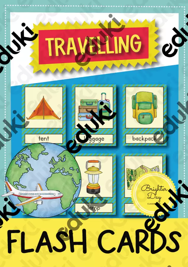 Travelling: 50 Flash Cards / Carte illustrate e con parole (Inglese) Flashcard - Travelling: 50 Flash Cards / Carte illustrate e con parole (Inglese) - Brighter Day Classroom - Pagina di copertina