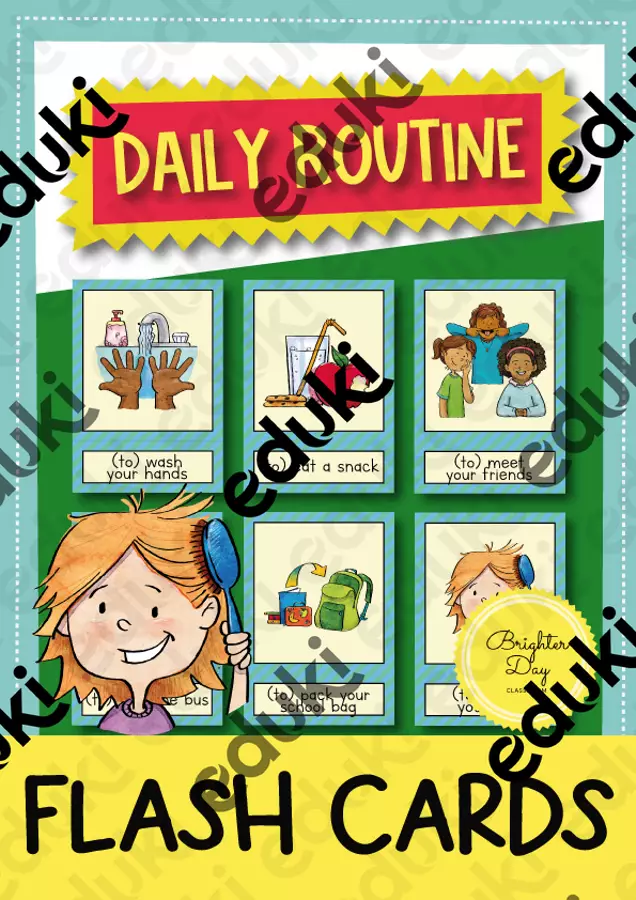 Daily Routine: 38 Flash Cards / Carte illustrate e con parole (Inglese) Flashcard - Daily Routine: 38 Flash Cards / Carte illustrate e con parole (Inglese) - Brighter Day Classroom - Pagina di copertina