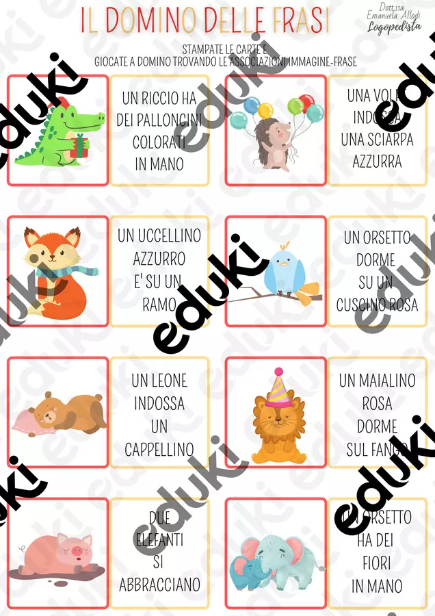 Domino delle frasi Esercizi - Domino delle frasi - Logopedista Emanuela Allodi - Pagina di copertina