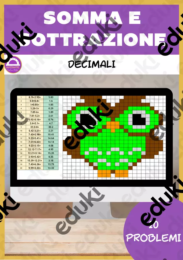 Somma e sottrazione di decimali pixel art Esercizi - Somma e sottrazione di decimali pixel art - Matemaths - Pagina di copertina