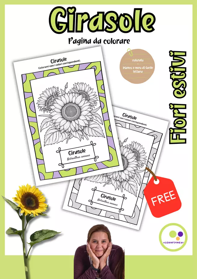 Freebie: Pagina gratuita da colorare Girasole omaggio Materiale di supporto/inclusione - Freebie: Pagina gratuita da colorare Girasole omaggio - Lernfitness - Pagina di copertina