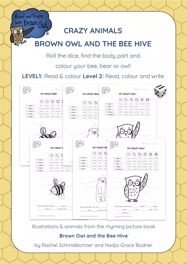 Brown Owl and the Bee Hive - Crazy Animals Dice Game Esercizi - Brown Owl and the Bee Hive - Crazy Animals Dice Game - Read and Rhyme with Brown Owl - Pagina di copertina