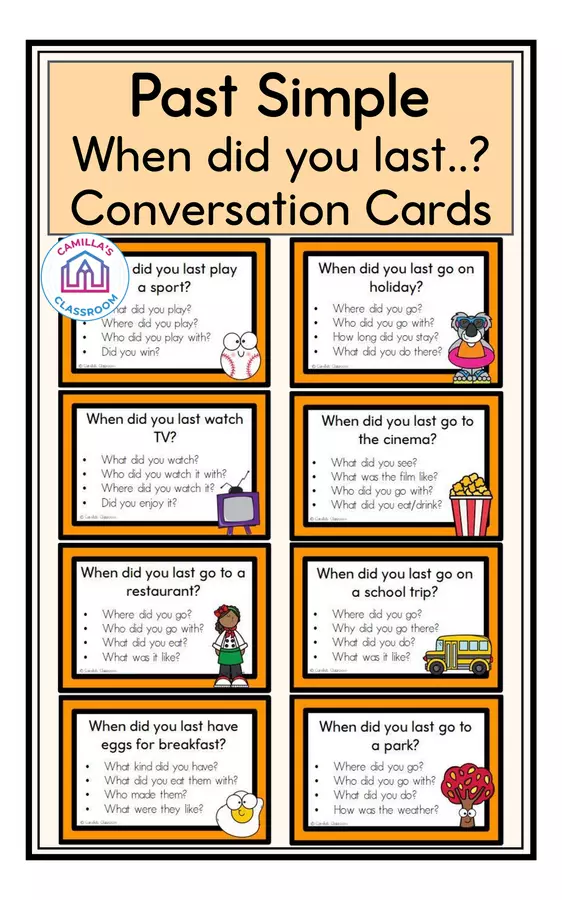 Simple Past - When did you last..? - Conversation Cards Altro tipo di materiale - Simple Past - When did you last..? - Conversation Cards - Camilla's Classroom - Pagina di copertina