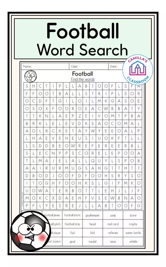 Football - Word Search Esercizi - Football - Word Search - Camilla's Classroom - Pagina di copertina