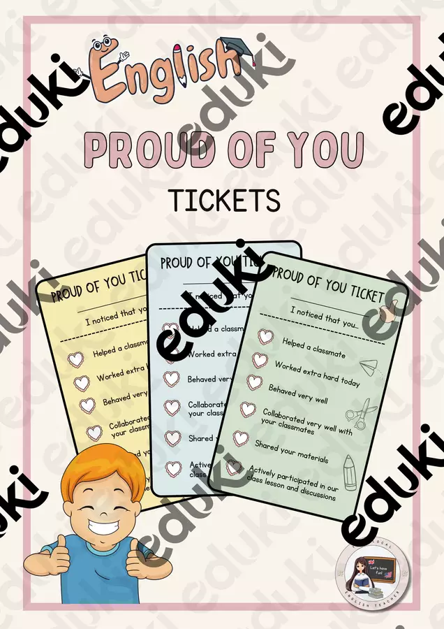 PROUD OF YOU TICKETS | BEN FATTO TICKETS Altro tipo di materiale - PROUD OF YOU TICKETS | BEN FATTO TICKETS - Your Local English Teacher - Pagina di copertina