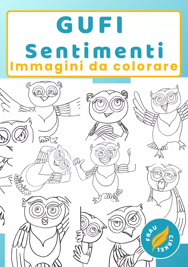 12 Gufi da colorare immagini sentimenti Materiale per pittura e bricolage - 12 Gufi da colorare immagini sentimenti - Frau Cirkel - Pagina di copertina