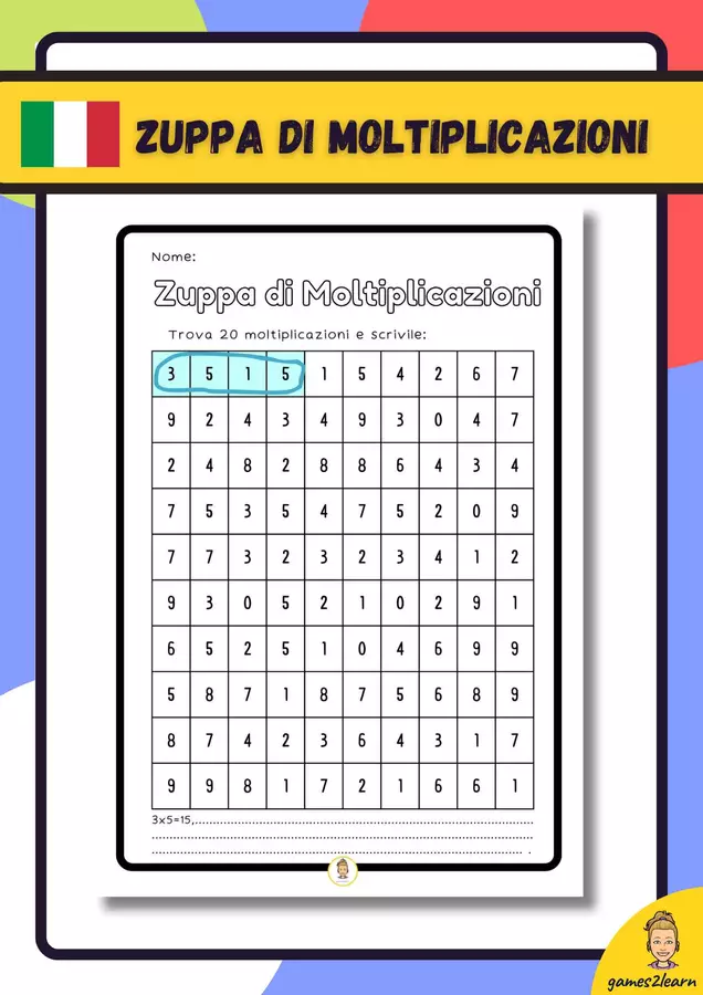 zuppa di moltiplicazioni Esercizi - zuppa di moltiplicazioni - games2learn - Pagina di copertina