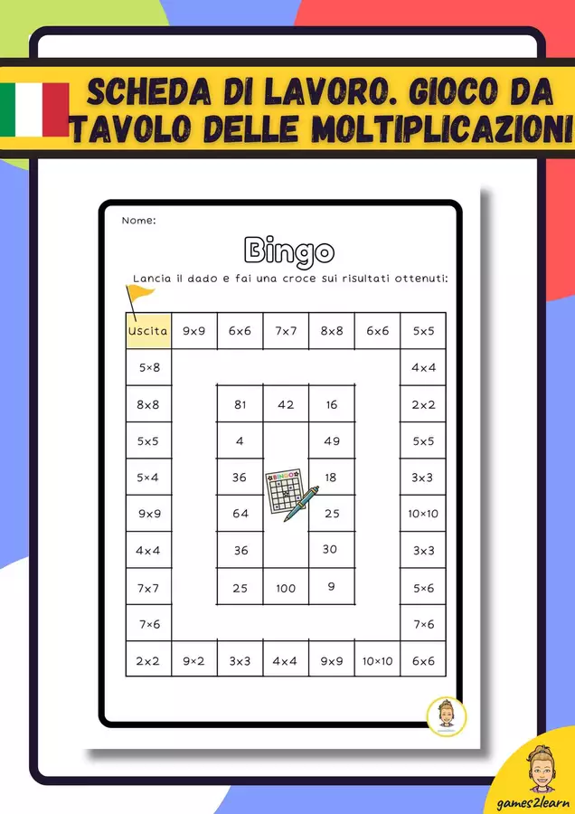 Scheda di lavoro. Gioco da tavolo delle moltiplicazioni Esercizi - Scheda di lavoro. Gioco da tavolo delle moltiplicazioni - games2learn - Materiali e giochi per l'autunno, Halloween e Natale - Pagina di copertina